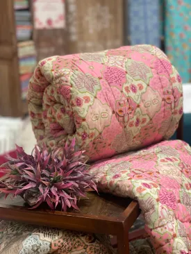 Jaipur Heritage Shades of pink printed reversible Cotton Silk Quilt | Jaipuri Razai