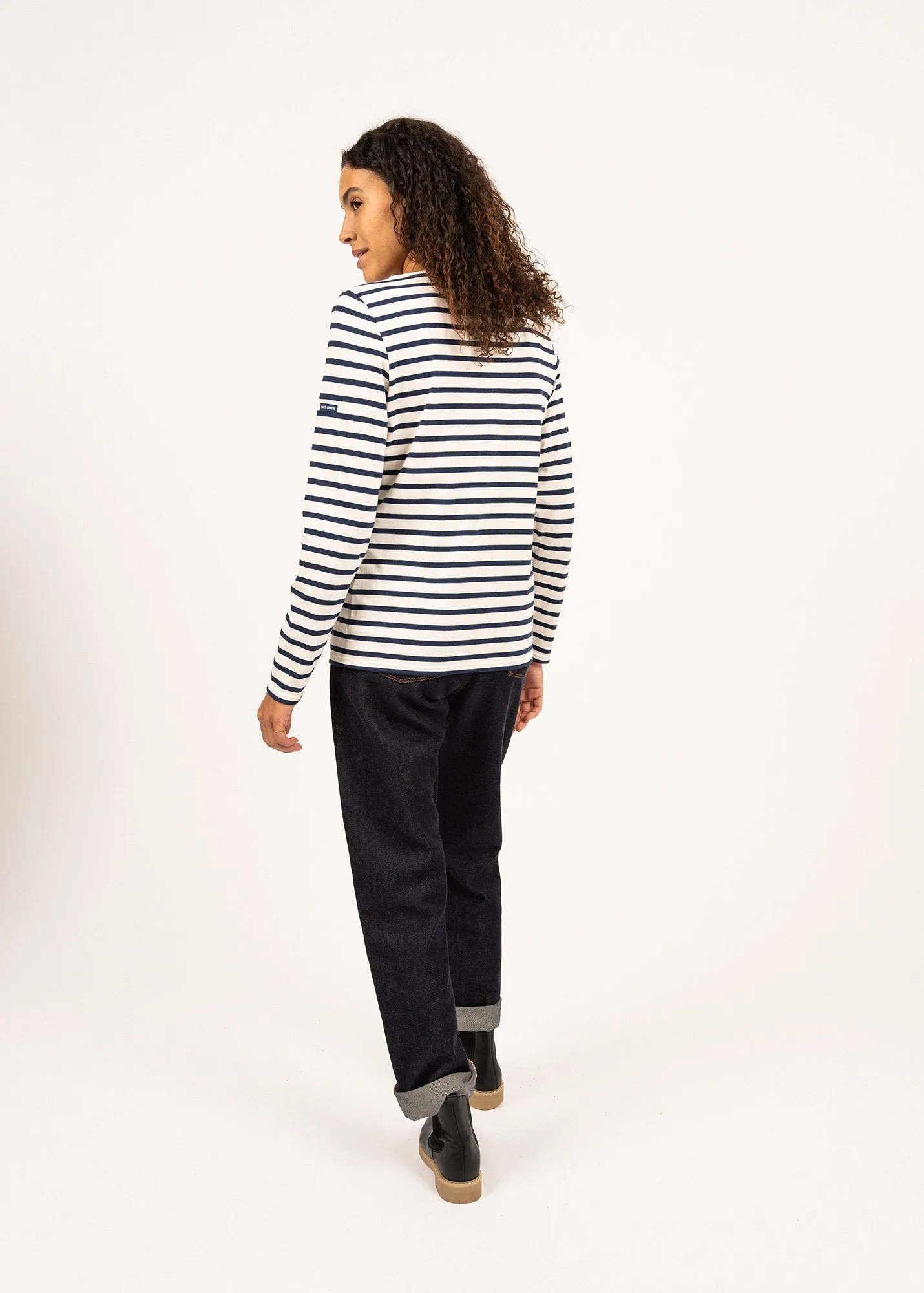 MINQUIDAME - Breton Striped Shirt with Long Sleeve | Soft Cotton | Women Fit (ECRU / NAVY)