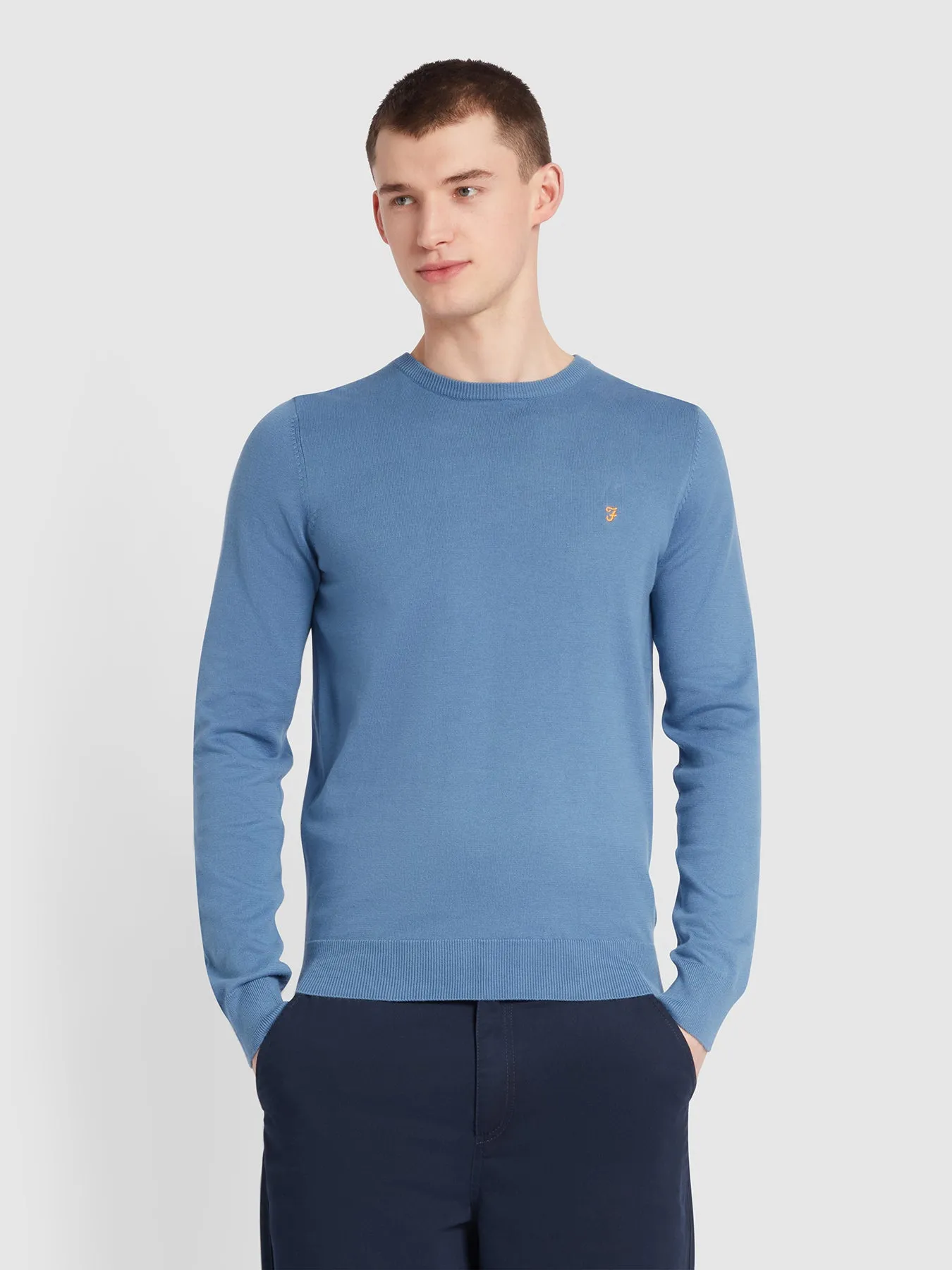 Mullen Cotton Crew Neck Jumper In Sheaf Blue