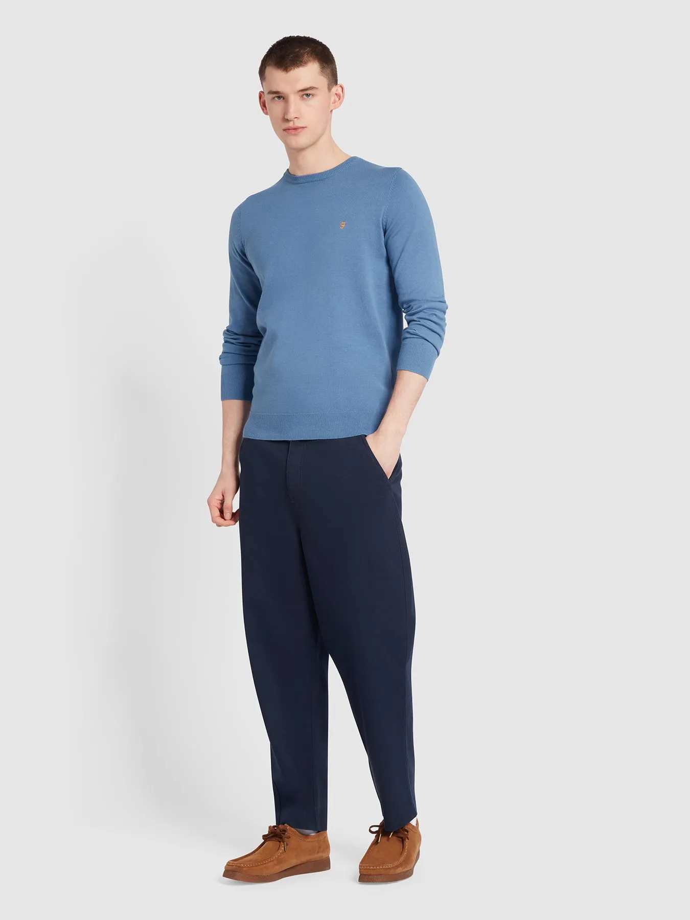 Mullen Cotton Crew Neck Jumper In Sheaf Blue