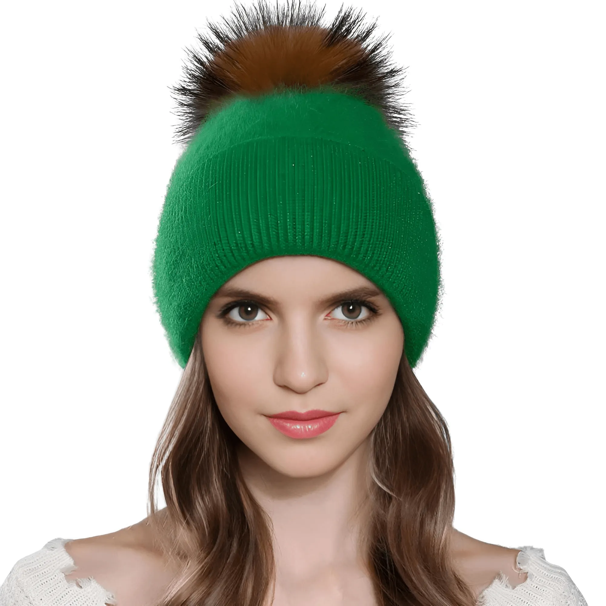 Natural Raccoon Fur Pompom Rabbit Fur Women's Angora Fur Hat Bonnet Women's Winter Hats