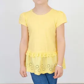 Next Girls Yellow Embroidered Short Sleeve Cotton Top