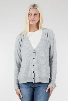 Notched-Details Cardigan, Light Gray