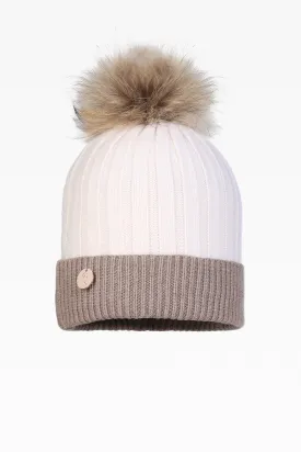 Olivia Pom Pom Two Tone Hat - Real Fur