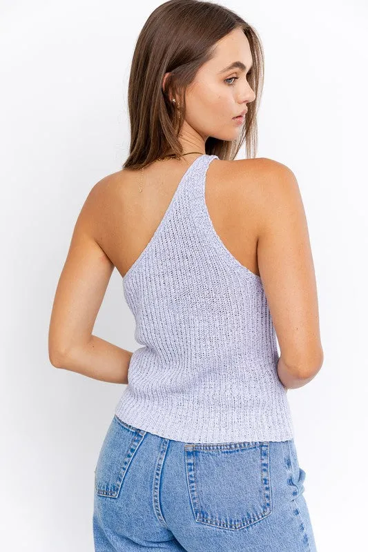 One Shoulder Yarn Knit Top