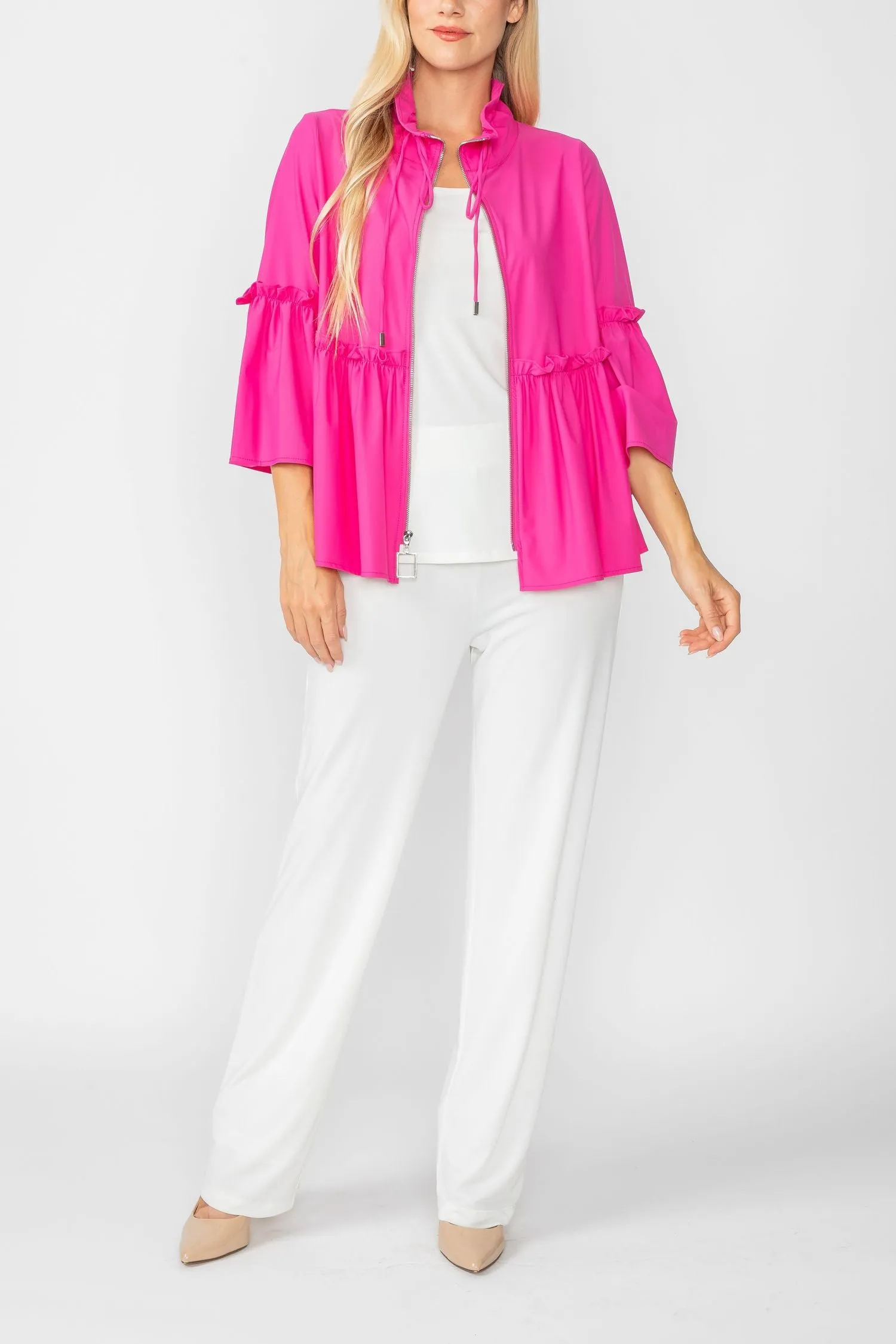 Pink High Stand Draw Cord Collar & Shirring Jacket