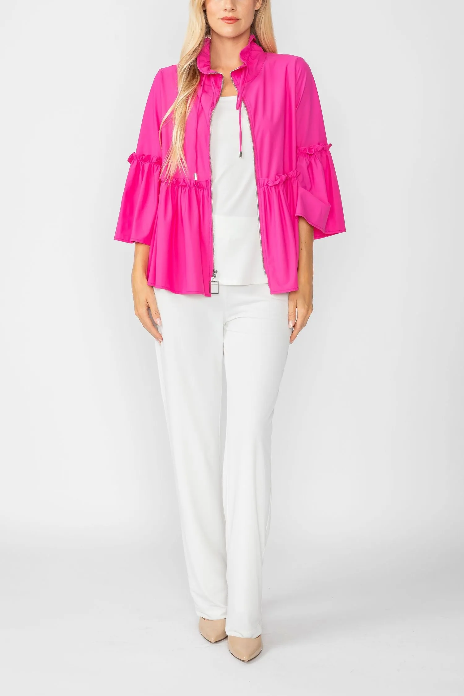 Pink High Stand Draw Cord Collar & Shirring Jacket