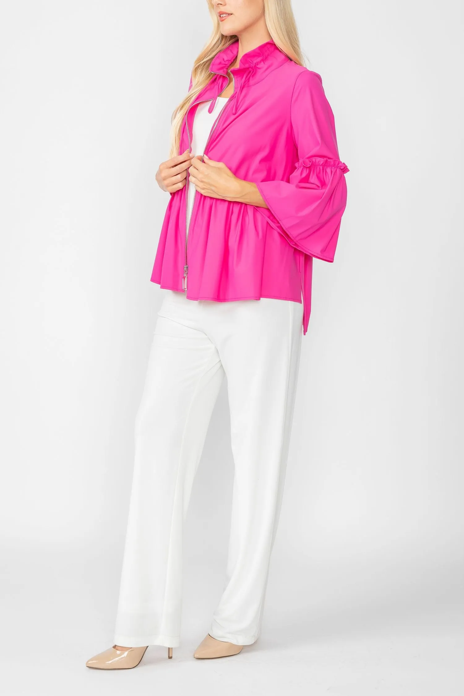 Pink High Stand Draw Cord Collar & Shirring Jacket