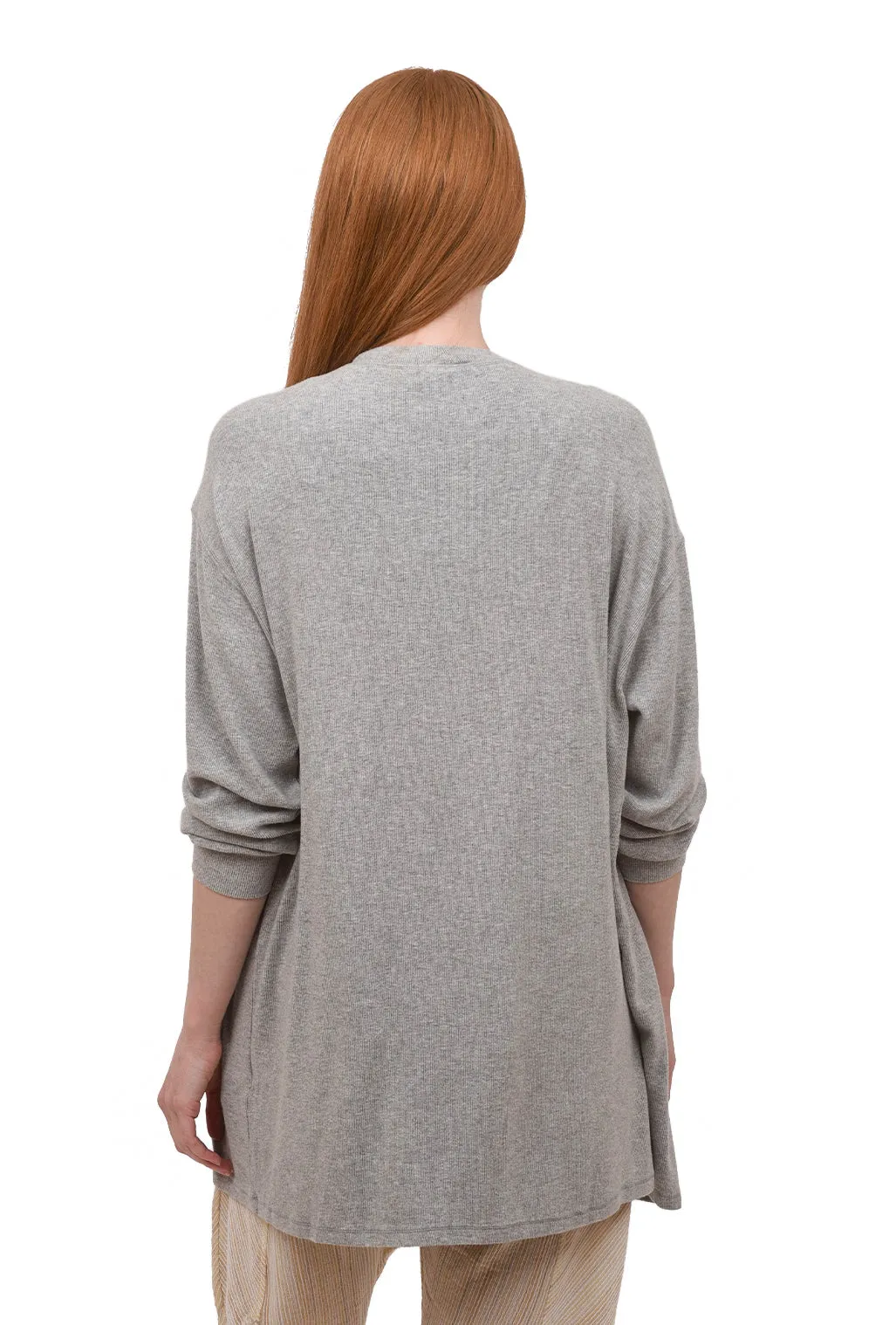 Puff-Sleeve Rib Cardie, Gray