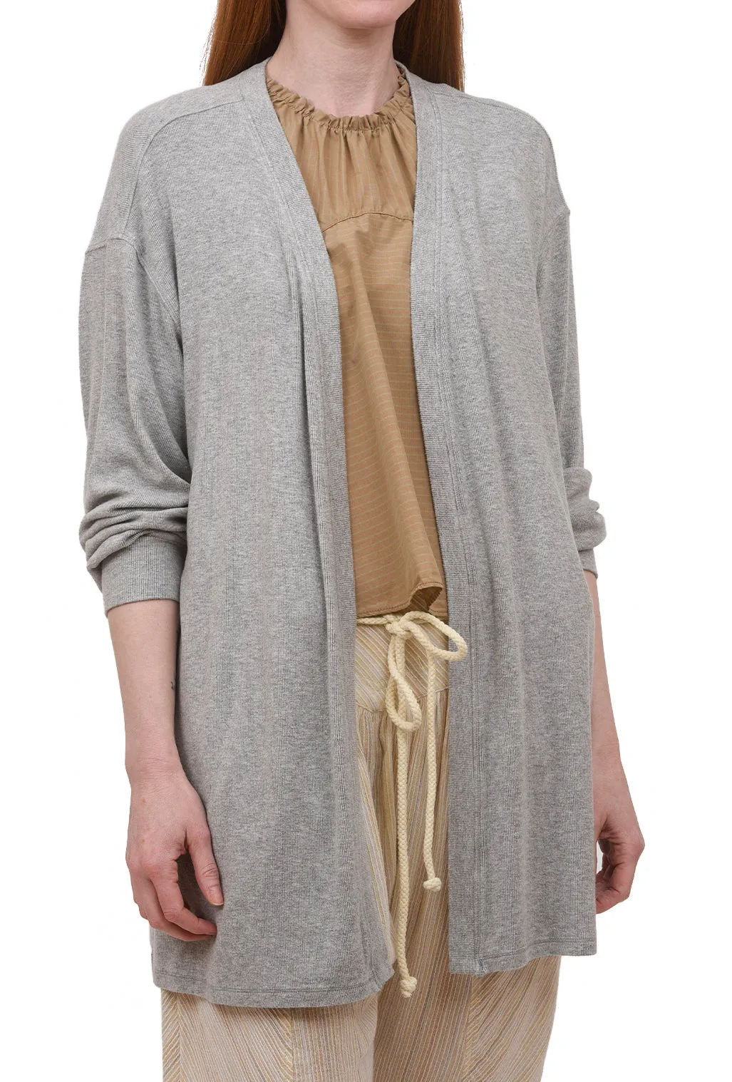 Puff-Sleeve Rib Cardie, Gray