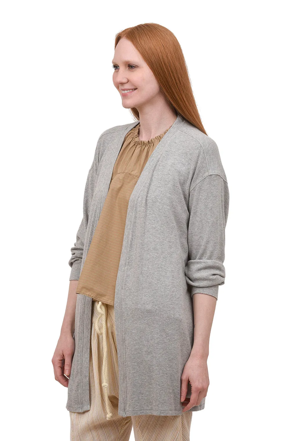 Puff-Sleeve Rib Cardie, Gray