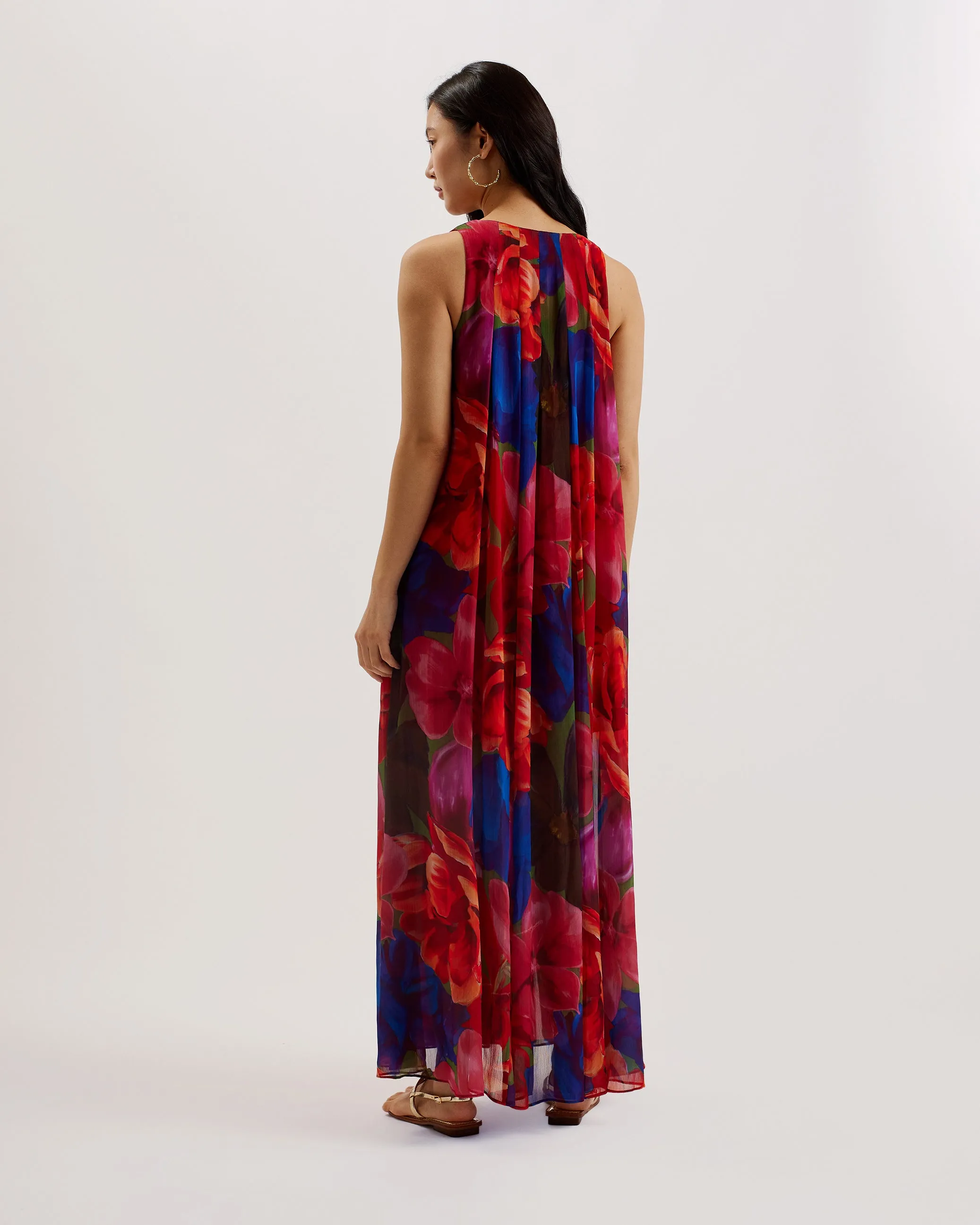 Rabiusa Organza Tropical Bloom V Neck Maxi Dress Multicolor