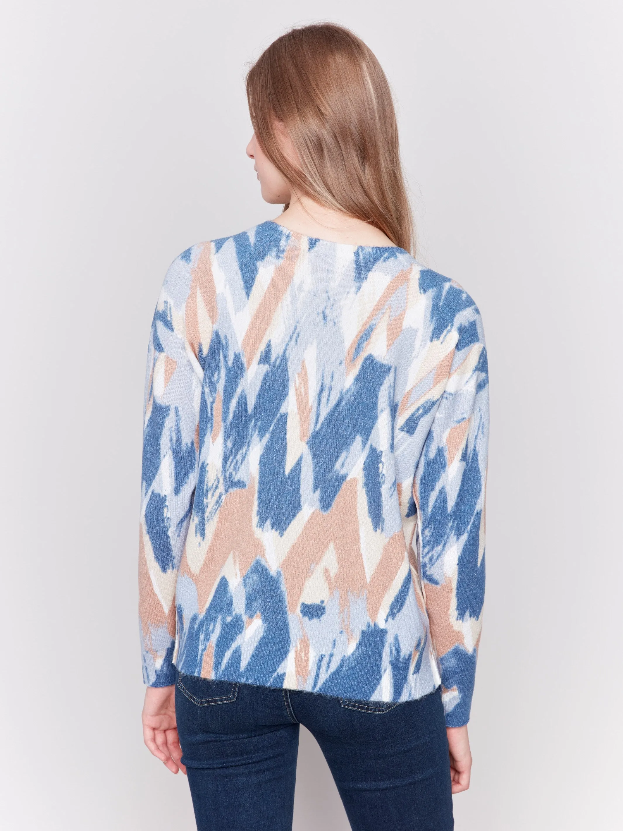 Reversible Printed Crew Neck Sweater - Truffle