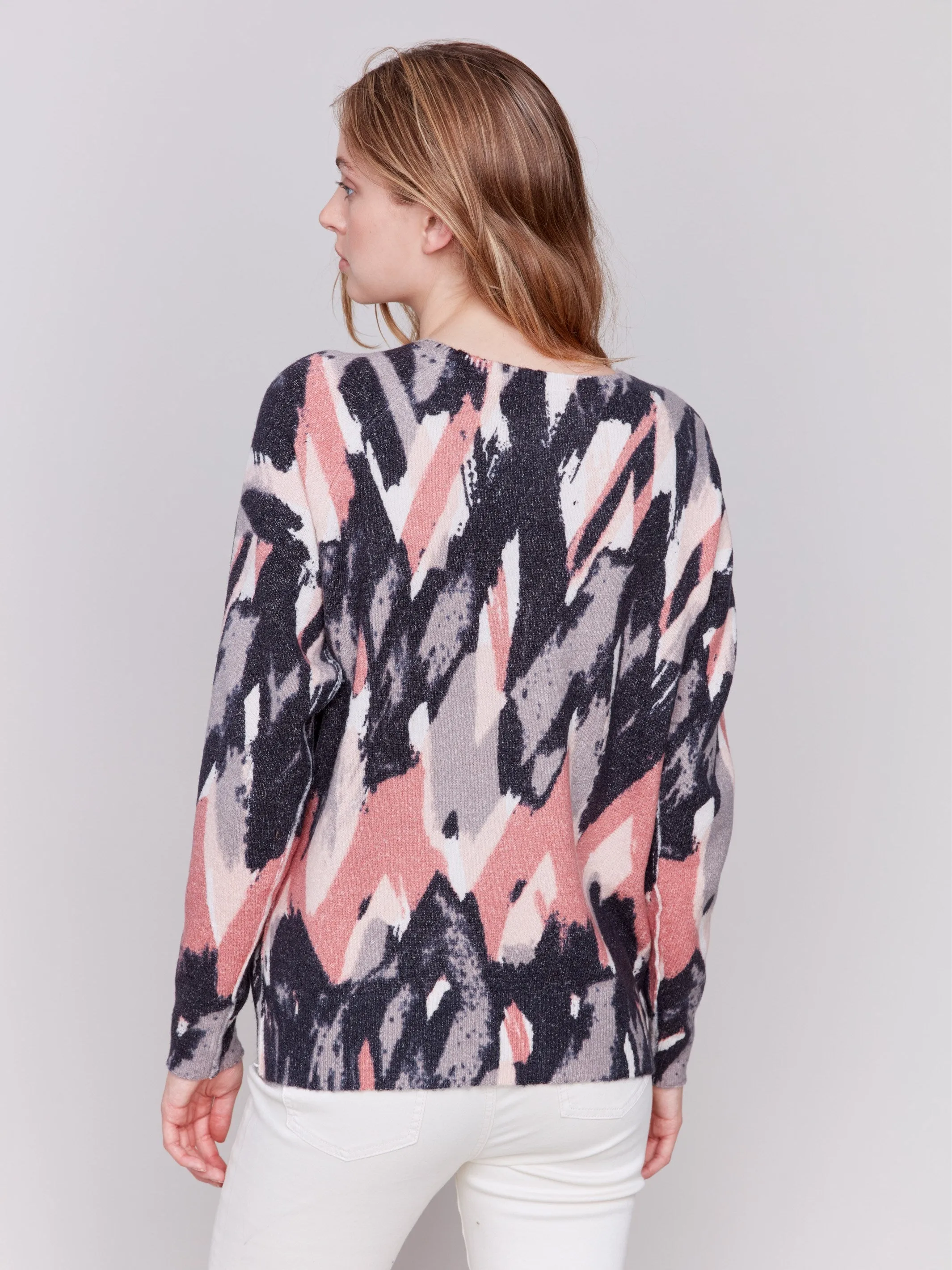 Reversible Printed Crew Neck Sweater - Woodrose