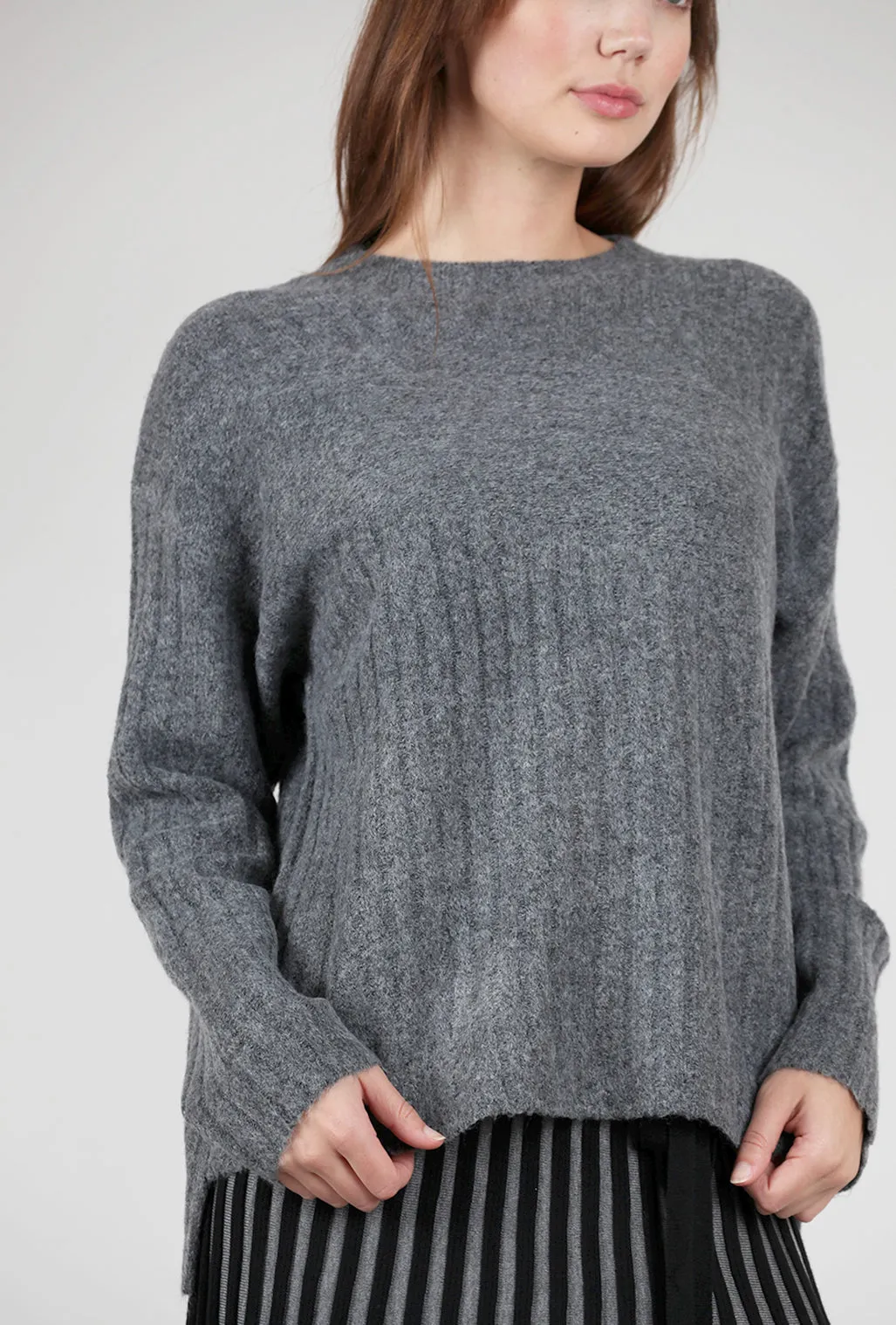 Ribbed High/Low Sweater, Charcoal