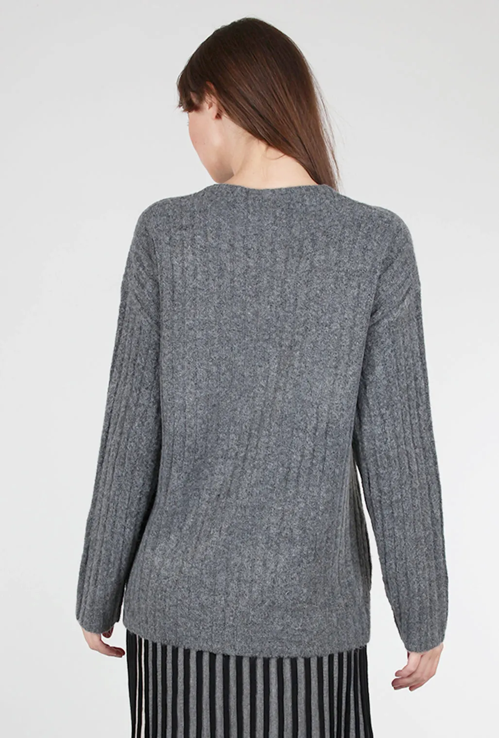 Ribbed High/Low Sweater, Charcoal