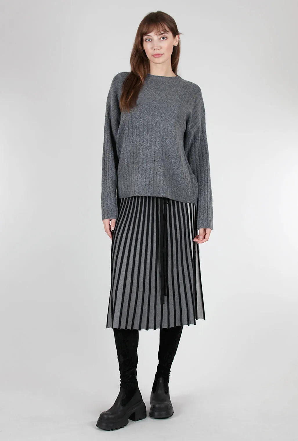 Ribbed High/Low Sweater, Charcoal