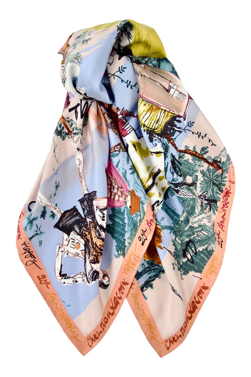 Silk scarf "20 Ans" light blue