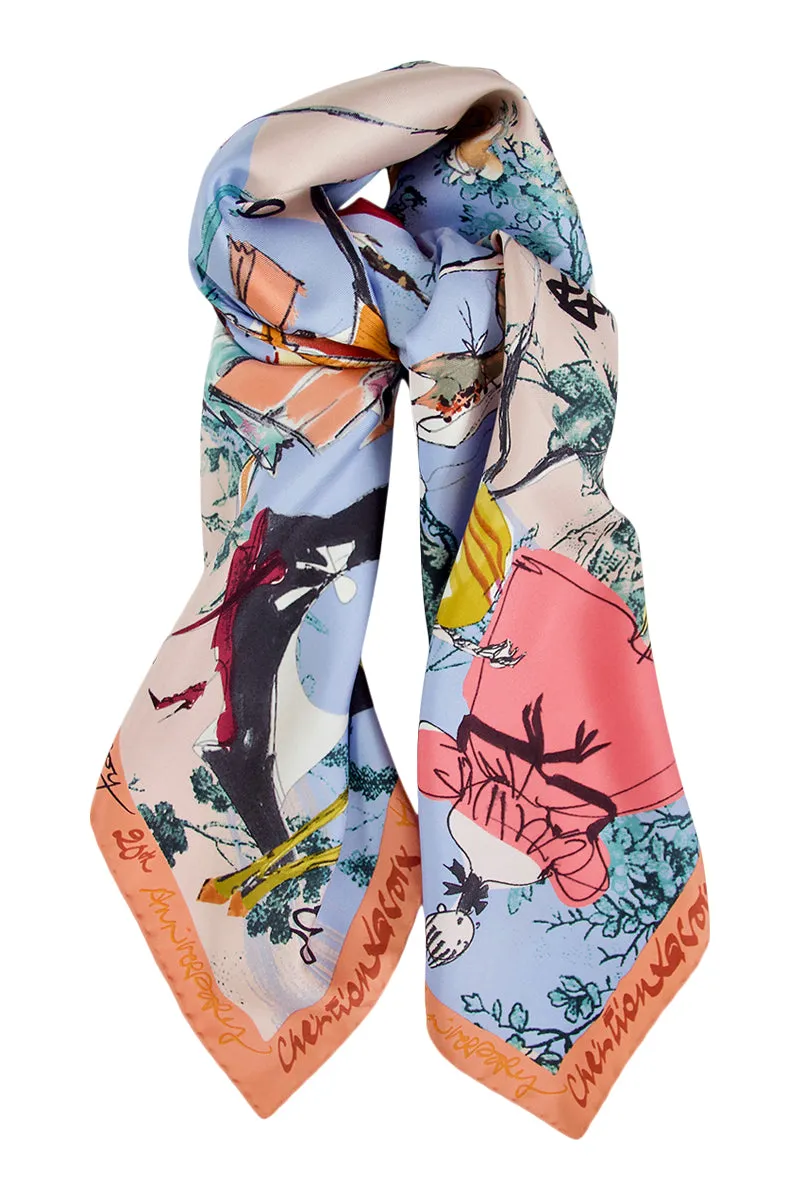 Silk scarf "20 Ans" light blue