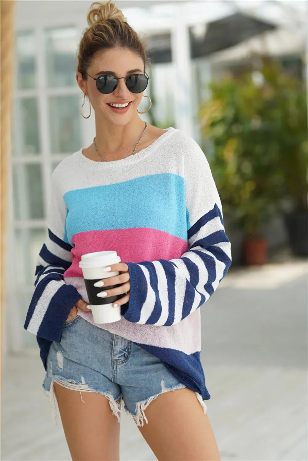 Striped Bell Sleeve Light Knit Top