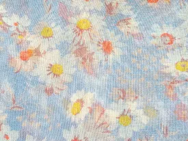 Vintage Fabric - Voile - Floral - Blue Background - Fabric Remnant - VLE310