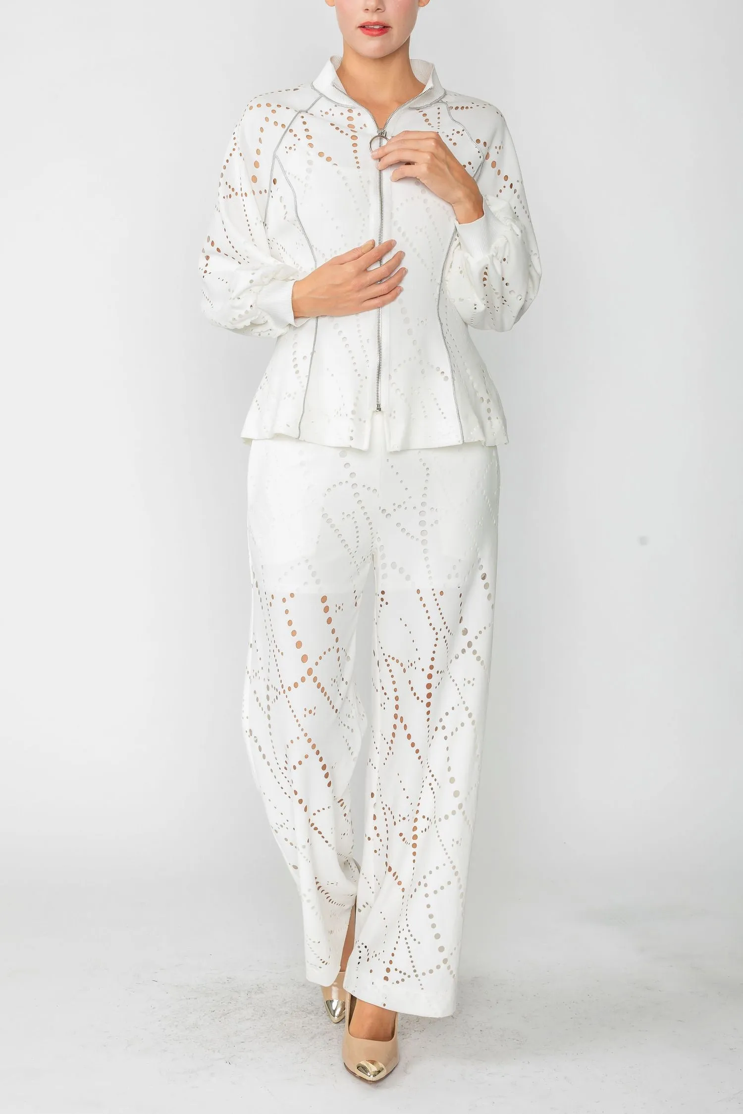 White Rip Collar And Bubble Sleeve Jacket