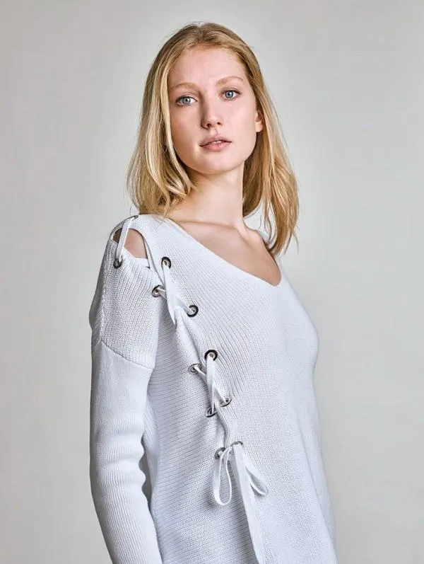 White   Warren- Asymmetric Laced Vneck