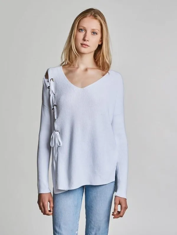 White   Warren- Asymmetric Laced Vneck